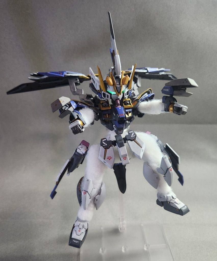 This one is where he ditches his rifles to use his arm-mounted gatling guns.