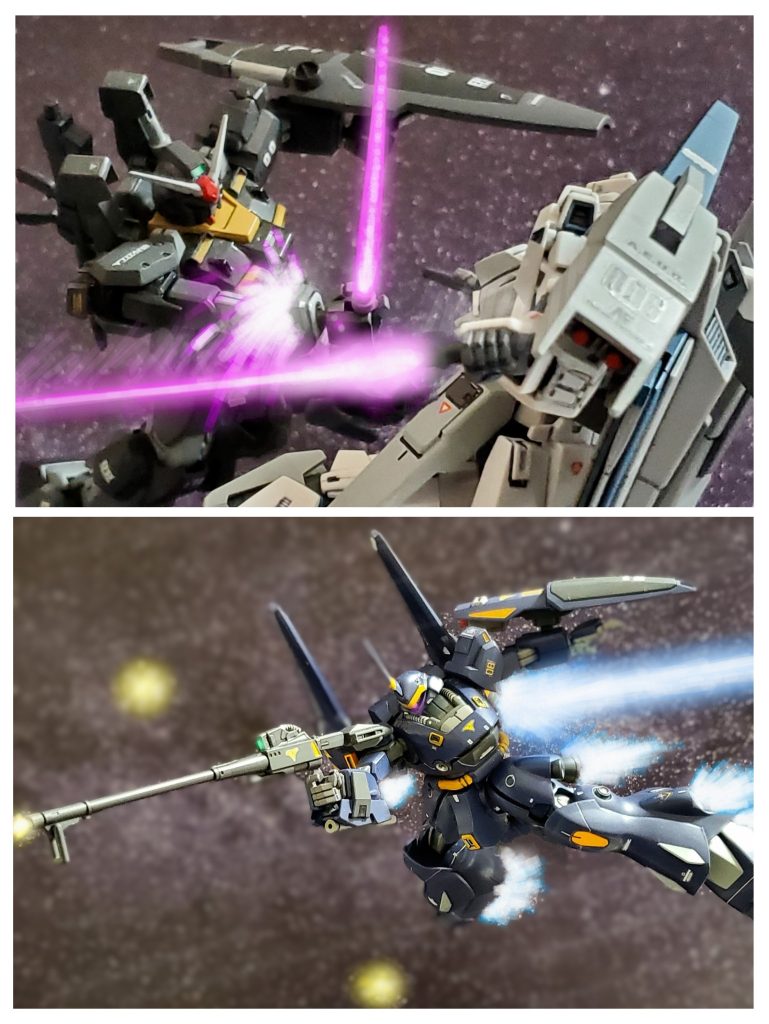 通常ではあり得ない速さで戦闘宙域に到達するアクト・ケンプファー🏃💨レイラ少尉はすぐさま状況を確認👀✨モニター📺️に映ったのはエゥーゴの新型MSと交戦するゼロのガンダムMk-II０号機の姿‼️そして次の瞬間、Mk-IIの右腕が切り落とされるのであった😱💦ゼロが危ない‼️レイラ少尉は速度を落とさず接近しながら、フェダーインライフルを構え速射する🤩✨