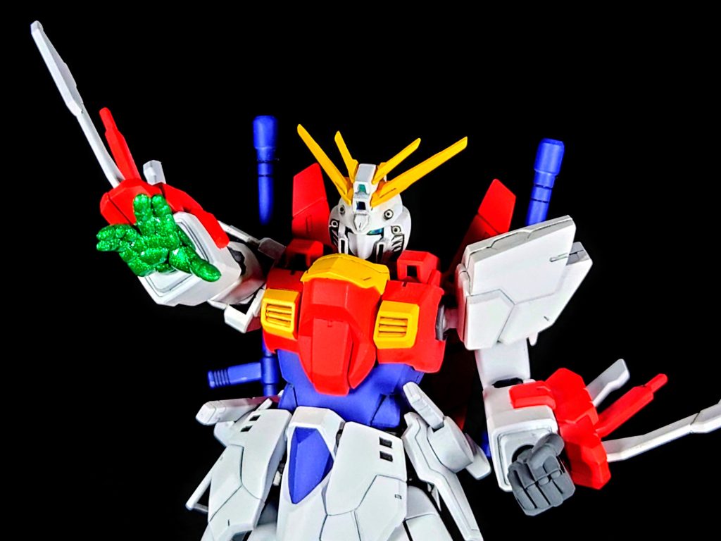 捏造必殺ブレイジングフィンガー恐らくあるだろうということで捏造しました。ラフシルバーの上にガイア蛍光グリーンを吹いているので大部ギラギラしてます。