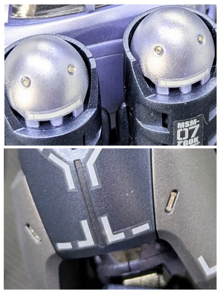 脚部とバックパックに「どうぞパーツはめ込んで下さい」と言わんばかりの凹モールドがあったので(笑)、遠慮なくメタルパーツを仕込ませて頂きました😏✨