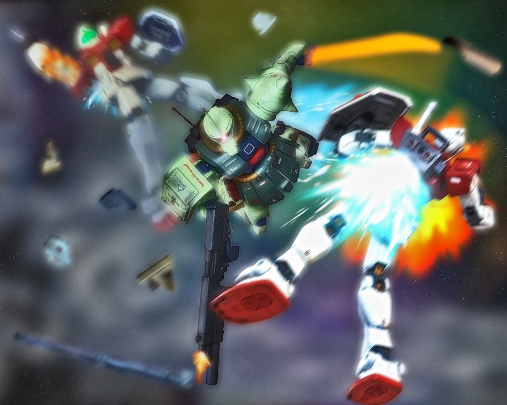 〜あとがき〜記念すべき第一幕で、これの為に様々な資料を見ました。特に影響があったのは、IGLOOで603技術試験隊のヅダが地球から上がってきた地上軍を救う話です。あの話しはファースト本編に辻褄が合うなぁと思い、そこからルナツーへの奇襲を考えました。宇宙軍はビンソン計画で軍備を整えていましたが、この時は後のソロモン攻略の為に、戦力を温存し本腰を入れられなかったと思います。ルーニック基地に関してはネタバレになるので多くは語れないですが、これもかなり古い資料からのピックアップで知っている人は少ないかもしれません。あとラスト用にザンジバルの旧キットが手に入らなかったのが少し残念でした。今でも探してます。(^_^;)