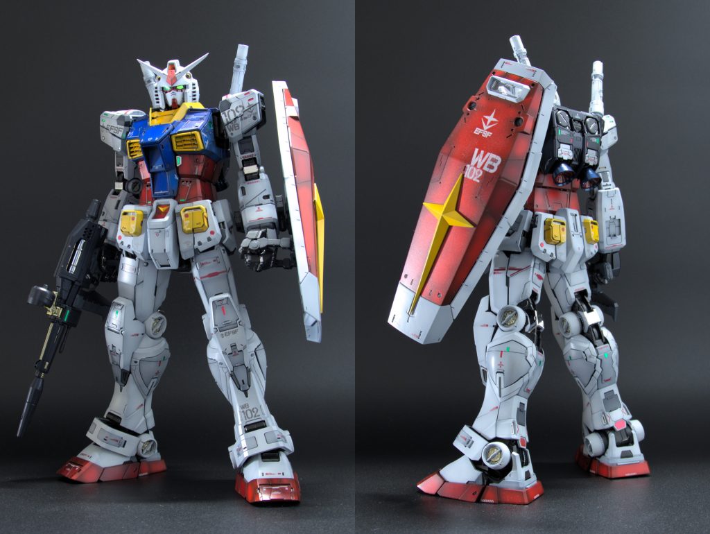 外装。赤、青はキャンディ塗装風に仕上げてつや消し。センサー類は偏光シールを貼ったので電飾がなくても光が当たればキラッと反射します。