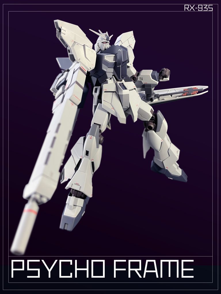 「RX-93」ではコクピットブロックの脆弱性が指摘されており、本機では増加装甲を装備している。この増加装甲の構造部材はサイコフレームが使用されており、耐弾性のみならず、機体に搭載されているサイコミュ関連機器の精度向上にも寄与する。The RX-93 has a vulnerable cockpit block, and this MS is equipped with increased armor.The structural members of this increased armor are made of psycho-frame, which contributes not only to bullet resistance but also to improving the accuracy of the on-board psycommu.