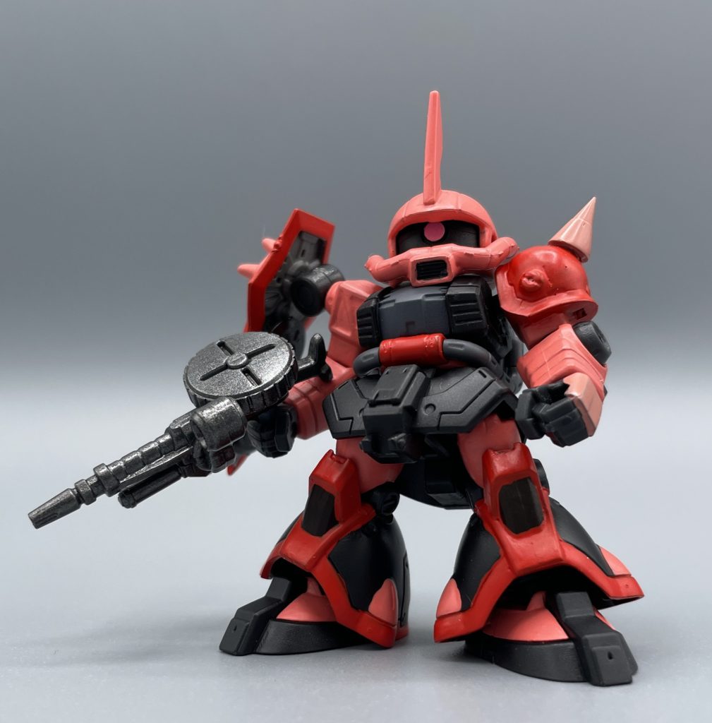 シャア専用・高機動試作型ザク ザクウォーリアのシールドも死ぬほど余っているので装備させてみました。なかなかカッコ良くまとまっているのではないでしょうか。 シャア専用機といえばサーモンピンクですが、せっかくの妄想機なので、レッドを多めにしてヒロイックさの演出に振ってみました。★普通のシャアザクも是非ッ!(*'▽')✨https://gumpla.jp/hg/2059008