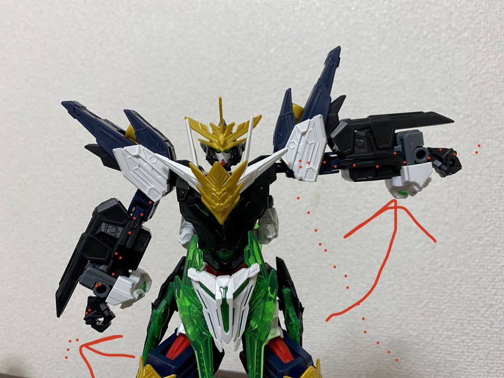 写真の左側が通常の可動範囲写真の右側が加工した後の可動範囲