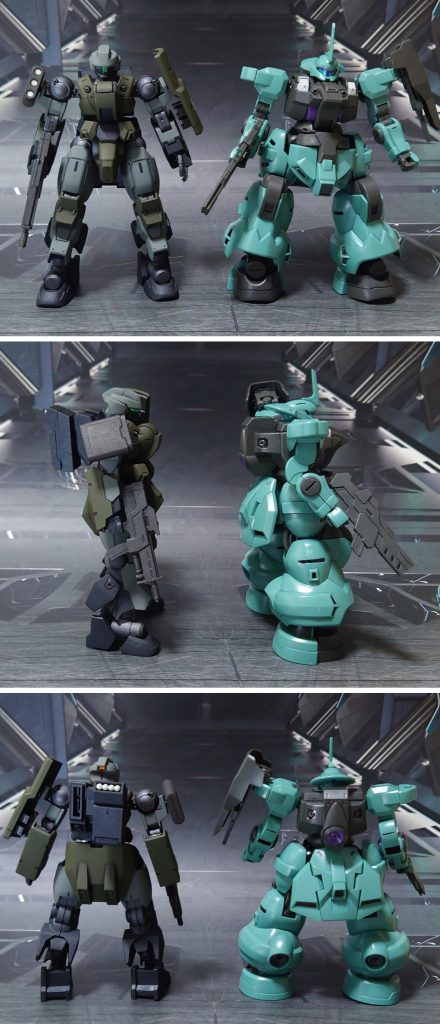 ジェターク社の“ディランザ”との比較。■塗装レシピグレー:黒サフ→軍艦色→つや消し緑:黒サフ→オリーブドラブ→つや消し黒:黒サフ→メタリックブラック→つや消し関節類・ヒートナイフグレー:黒サフ→ガンメタル→つや消し武器類グレー:黒サフ→メタリックグレイ→つや消しドローン・グレネードランチャー白:グランプリホワイト→つや消し頭部クリアパーツ:市販シール素材を使用→光沢その他墨入れ・部分塗装:ガンダムマーカー各種