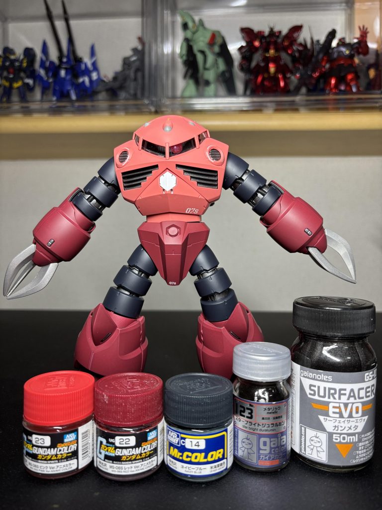 外装：(赤)ピンクサフ→レッド、(ピンク)ピンクサフ→ピンク、(黒)黒サフ→ネイビーブルー、(銀)黒サフ→スターブライトジュラルミンフレーム：ガンメタサフ