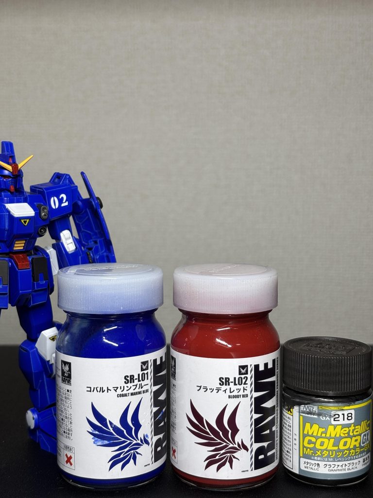 外装：(青)グレサフ→コバルトマリンブルー、(赤)グレサフ→ブラティレッド、(白)グレサフ→EXホワイト黒：黒サフ→カーボンブラックトップコート：EXセミグロスクリア