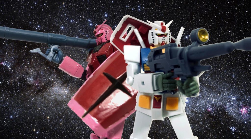 ラストはシャアとセイラのマヴ戦術のカットで〆。※「あぶ刑事ガンダム」ではセイラさんがガンダムに乗ります。構図は「まだまだあぶない刑事」のタカとユージの構図を参考にしました。