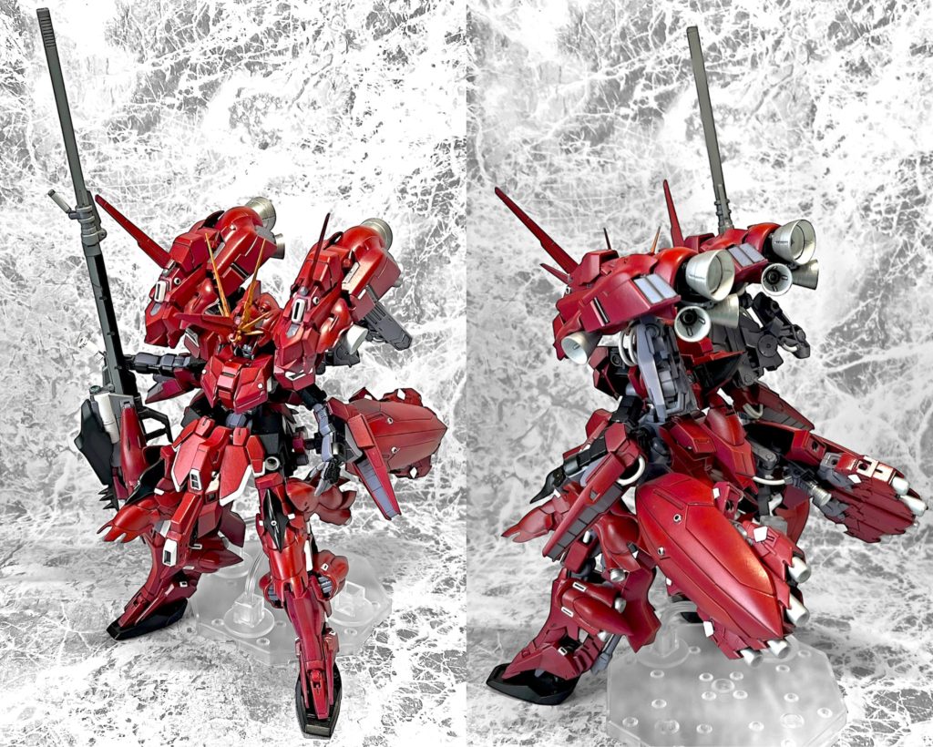 ・通常形態ARZ-125 リハイゼに最も姿が酷似している形態。増加装甲とスラスターによりバランスの取れた機体。実際の戦闘では例外を除いてマニュピレーターで直接引き金を引く事はなく、ほとんどの場合コンポジット・シールドブースターがサイコミュ制御により自立機動して攻撃を行う。頭部に増設されたブレードアンテナから信号を送る。