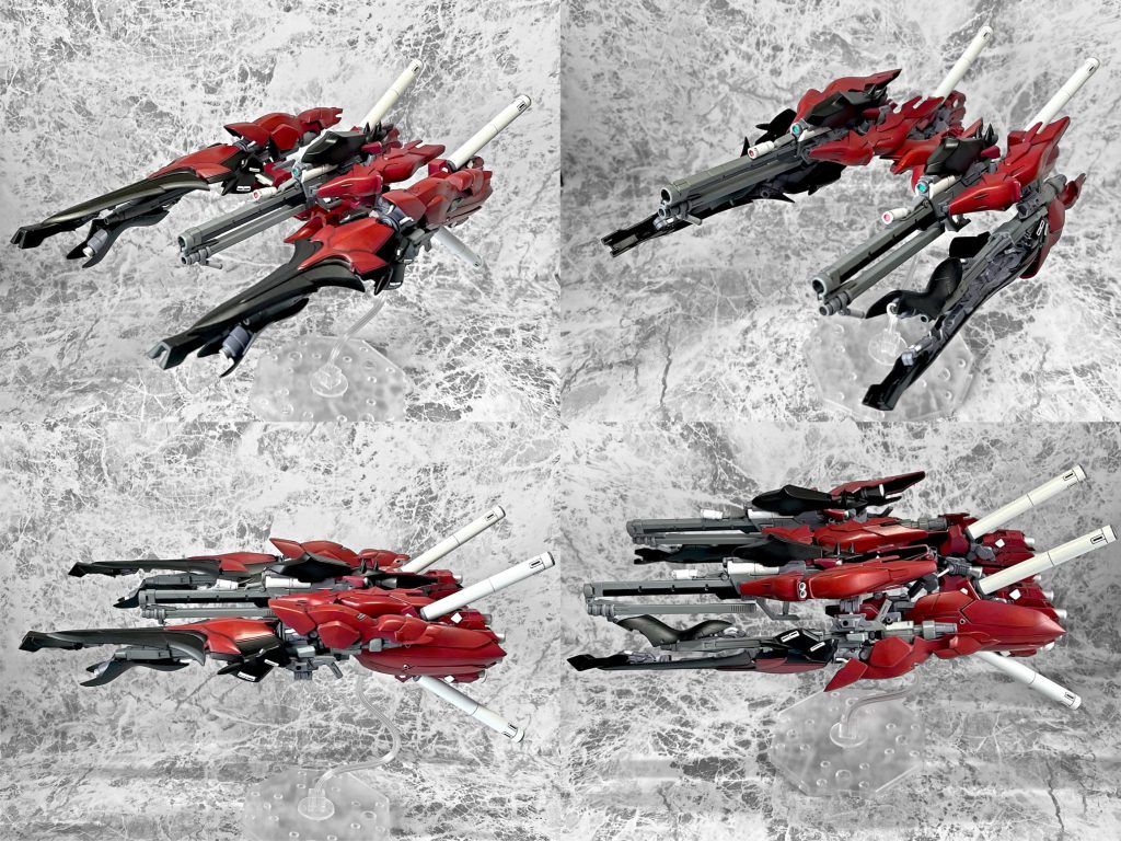 強化型ウィンチキャノン×2、腰部スラスター+スラスター用プロペラントタンク×2、コンポジット・シールドブースター改×2 を同時に装備する事が可能で、状況に応じてRe-Hizeに装備を換装する事ができる。細かい違いだが、コンポジット・シールドブースターを1機のみ搭載する場合は、本体を上下逆さにする必要がある。