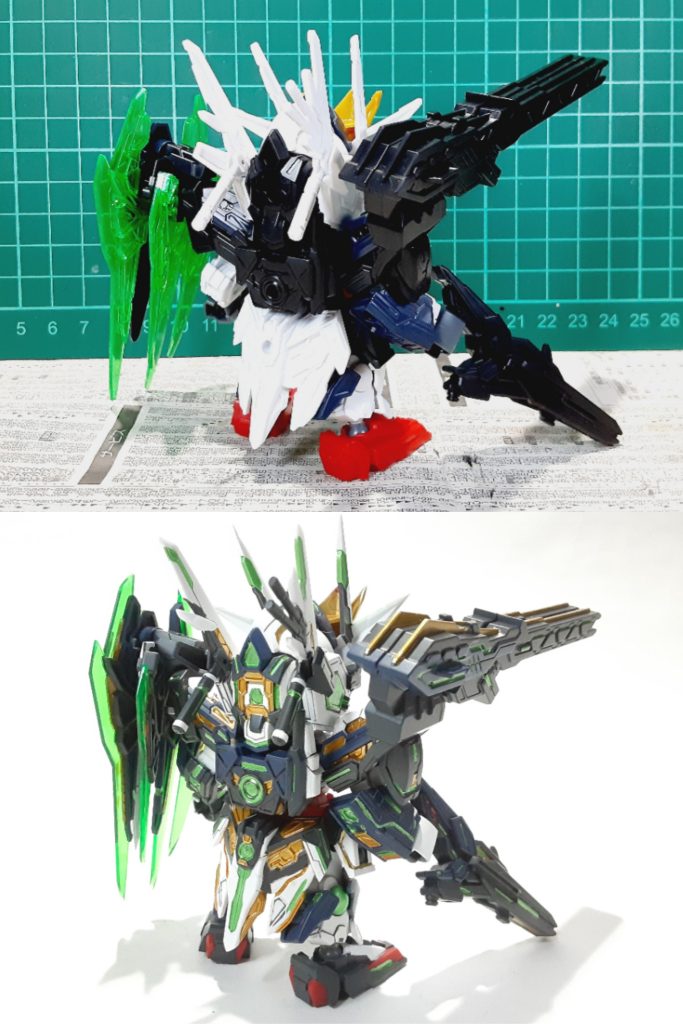 塗装前比較背面作例だと3㎜穴も塗られてましたがそのまま塗ると歪になるのでランナーを加工し埋めて塗れるようにしてます