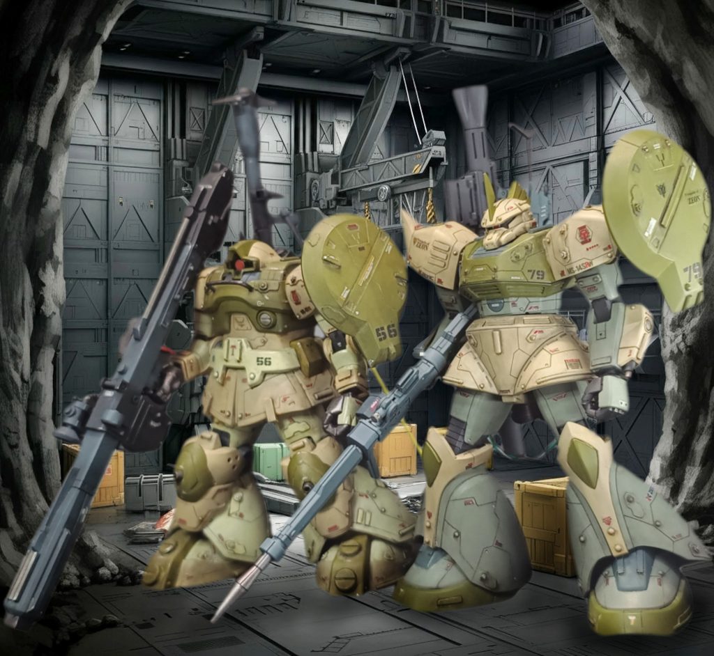 1年前に投稿したドムの僚機の完成。ドムに合わせて少し汚しを追加。https://gumpla.jp/hg/1901390