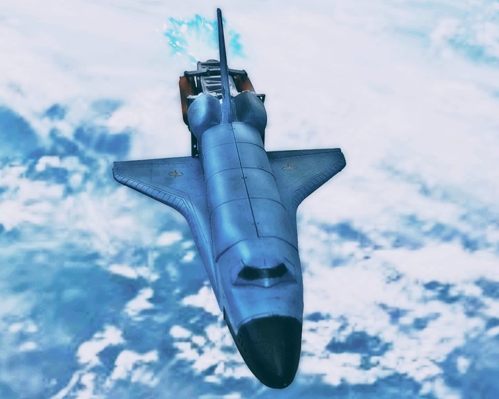 「補助ブースター噴射終了!!…切り離します!!」シャトルは中間圏、成層圏を抜け大気圏外に出ようとしていた。目線の先にある水平線が丸みを帯びている様子が徐々に分かり始めた。身体に掛かる重力も弱まりレーチェルの長いブロンドヘアが浮いている。「…ふぅ…、髪を纏めるのを忘れていましたわ」危機を乗り越えたレーチェルは、ようやくここで落ち着きを取り戻した。「…何とか宇宙に上がれましたね…、私もどうなるかと肝を冷やしました」機長もここまで来れば安心だと緊張の糸が解れた。「このシャトル、ヘアスプレーはありませんこと?」「多分、更衣室にあると思いますが、まだシートベルトを外さんでください、中尉」「後で借りますわ。ノーマルスーツを着ているので、ヘアゴムを持っていないのです」レーチェルはそう言うと、とりあえず自分の手で髪を束ねる。「合流時間まで、まだ時間はありますよ。ルナツーからの護衛も来ている様子はないですね」「宇宙軍も今は落ち着かない時でしょうけど、護衛もなくここに何時間もいるなんて耐えられませんわ」「まあ、我々もいつまでも地球軌道上にいる訳にはいきませんからね。受け取りに来る連中はどんな奴らなんです?」