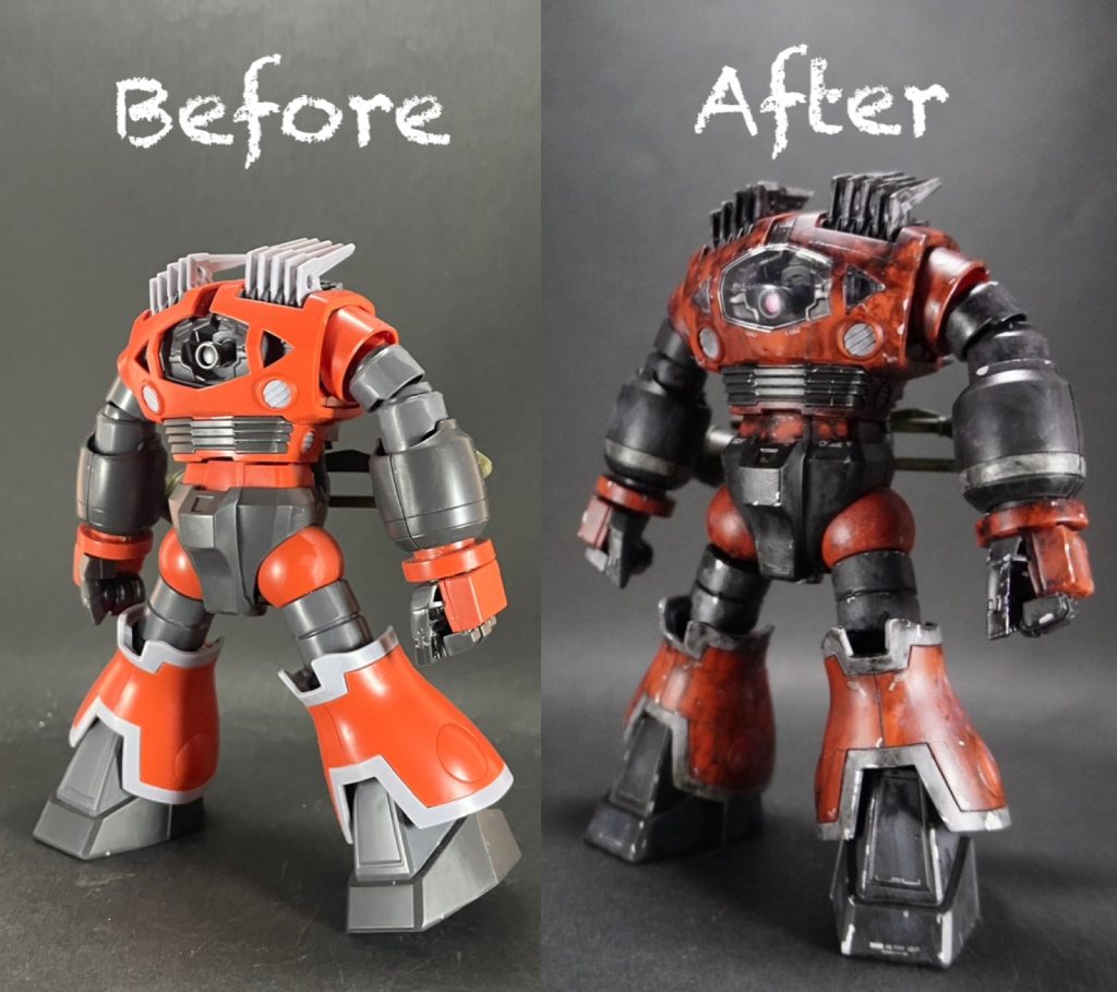 素組みとのビフォーアフター！素組みでもいい感じのキットですけど、重厚感は出たかなって思います😆