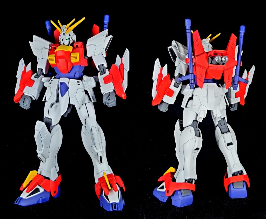 ベースがゴッドガンダムと言う事で腕や脚の造りは同じですが武装や装甲の形は結構異なりますね。今回顔は好みの通常フェイスを選択。足にゴッドフィンガーのプロテクターを付けるというのは妄想していましたが公式がやってくれるとは…。