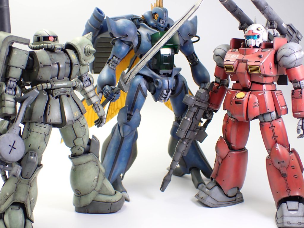 ガンキャノンの後に作ったHGビランビーも入れて清水圭さん式の筆塗り３部作でしたが、あんまり上達は感じないですね　筆塗りは奥深くて楽しいですが、まだまだやってみたい作り方があるので、次はまたエアブラシに戻ろうと思ってます