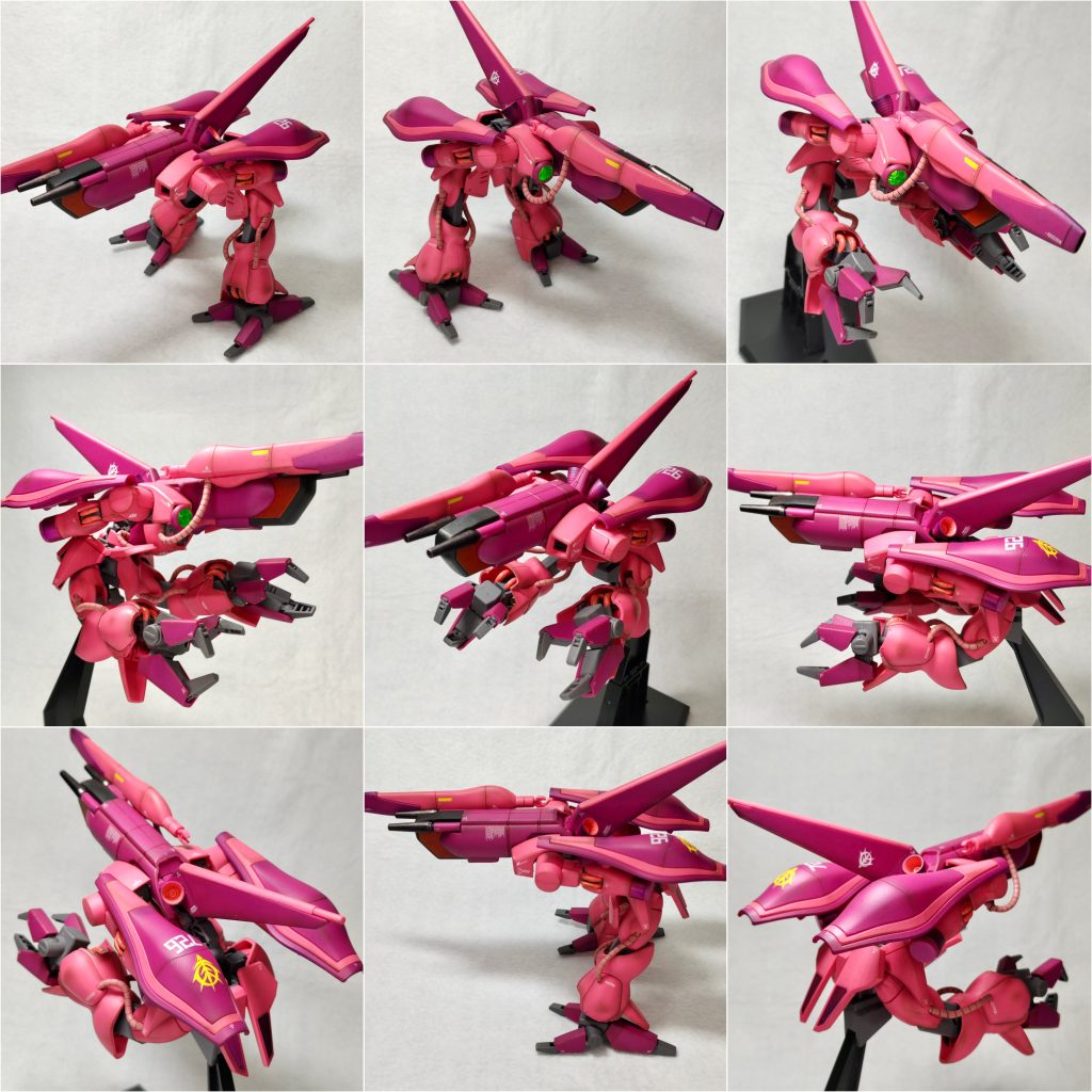 MA形態とガウォーク形態。バックパックをずらすのが意外と怖くてもうやりたくないですが、手首以外は完全変形でどの形態でもプロポーションが良いのってこの時代のキットのスゴさですね(zaku-kao8)