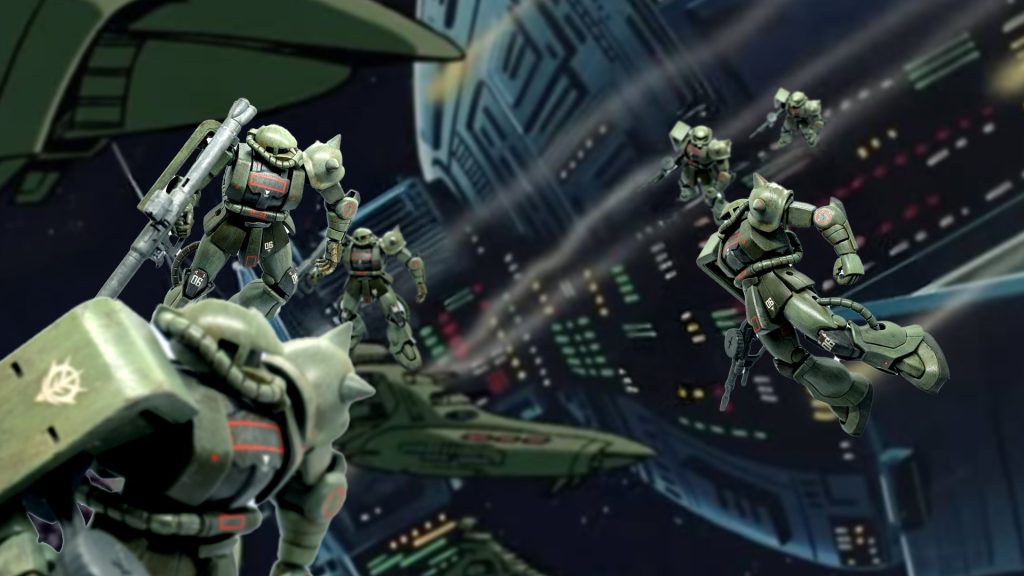 これもDNAに刻み込まれたカット。Photoshopの生成塗りつぶしでアニメのザクを消しました。