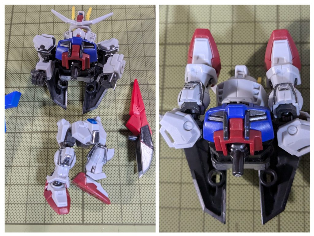 上下に分割し、上半分は顔を後ろに、腕を外し、脚を付けてます。