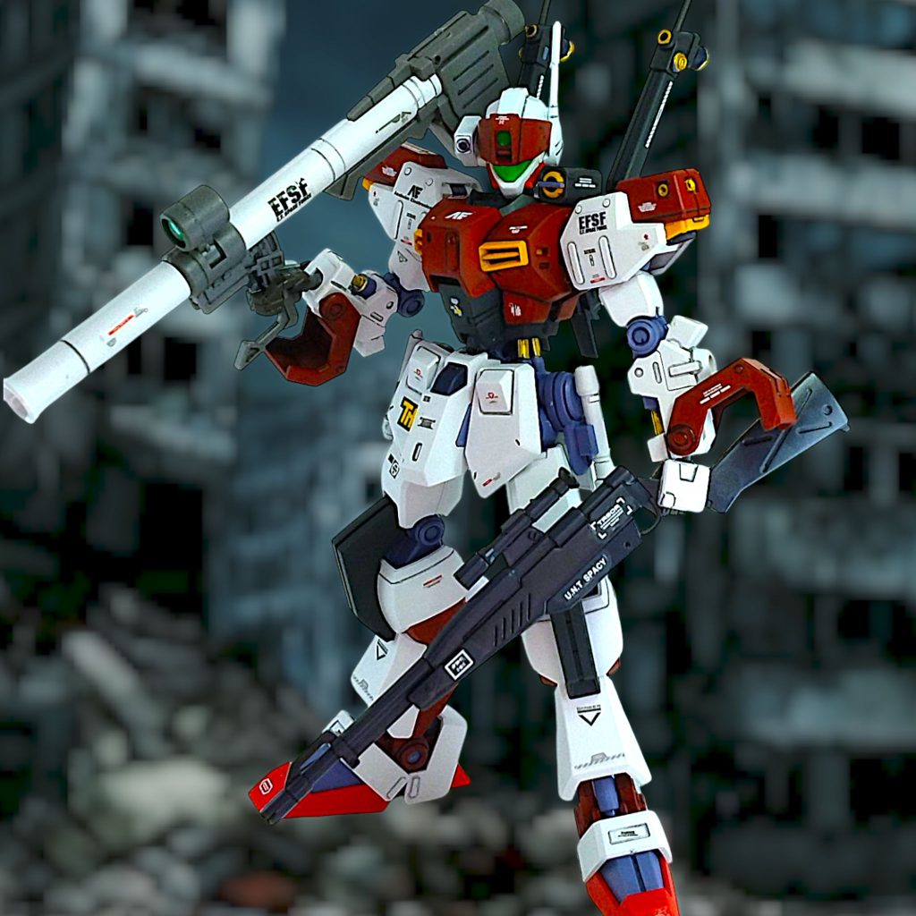 スカーレット隊なので素直に朱色メイン「典型的なエース専用ジム」って感じにしたかったのですが、いかがでしょうか武装はスナイパーライフル、バズーカ、マシンガンをチョイスそれでは、しばしIFストーリーにお付き合いください(gundam-kao8)