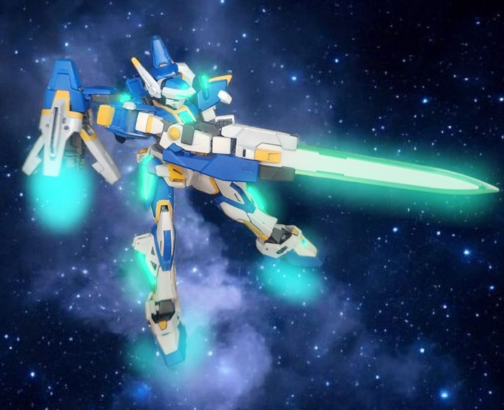 I decided to give it the GN blade and made into its colors from the game and it makes sense to use this weapon because of its similarity to Temjin's weapon.