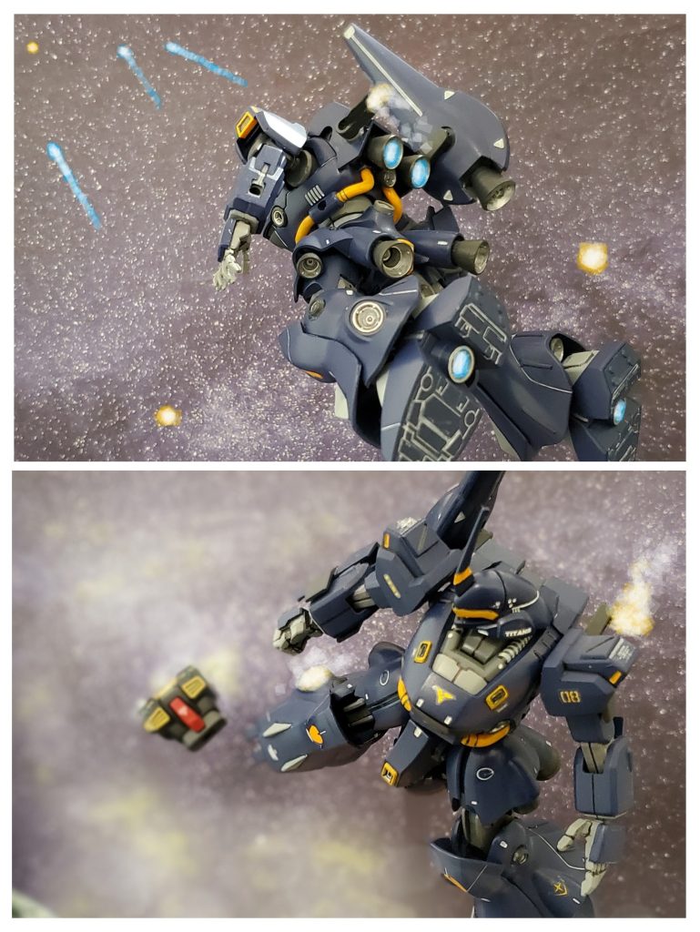 👧『未来が見えても何も変えられなかった…ゼロの仇すら討てず…なんのためのNT能力なのよ…』戦域を離脱するガンダムタイプとエゥーゴの部隊…幾つかのバーニアユニットを失ったアクト・ケンプファーには、もはや追撃する力は残っていなかった😔💦能力を呪い悲しみに打ちひしがれるレイラ😢その時、再びゼロの声が聴こえてくる…👦『…イラ……レイラ無事か？』その声は幻聴ではなく通信機から聴こえてくるものだった‼️レイラは慌ててモニターでゼロの姿を探す🔍️💦すると右後方にガンダムMk-IIの上半身を発見👀❗すぐさま機体を寄せるレイラ👧🎶