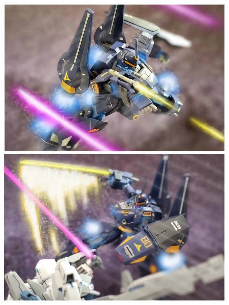 レイラの感情により青白い炎を纏ったアクト・ケンプファーがついに動き出す‼️最小限の回避運動で右腕のビームガンを放ちながらガンダムタイプに接近👊✨ビームガンはサーベル機能も有しており、接近戦ではビームブレードを形成する⚔️✨強烈なプレッシャーの塊となり追い詰めるアクト・ケンプファー😈そして何故か動きが鈍くなるガンダムタイプ❕それを見たナナイ博士はナハト中佐に説明をする…🤔✨🧏‍♀️『エゥーゴのガンダムタイプも恐らくサイコミュシステムの類いを装備しているのでしょう。それが互いの思念の力を受けやすくしています。レイラの力が大きく拡大し相手パイロットの自由も押さえ込んでいるのだと思います😔💦』