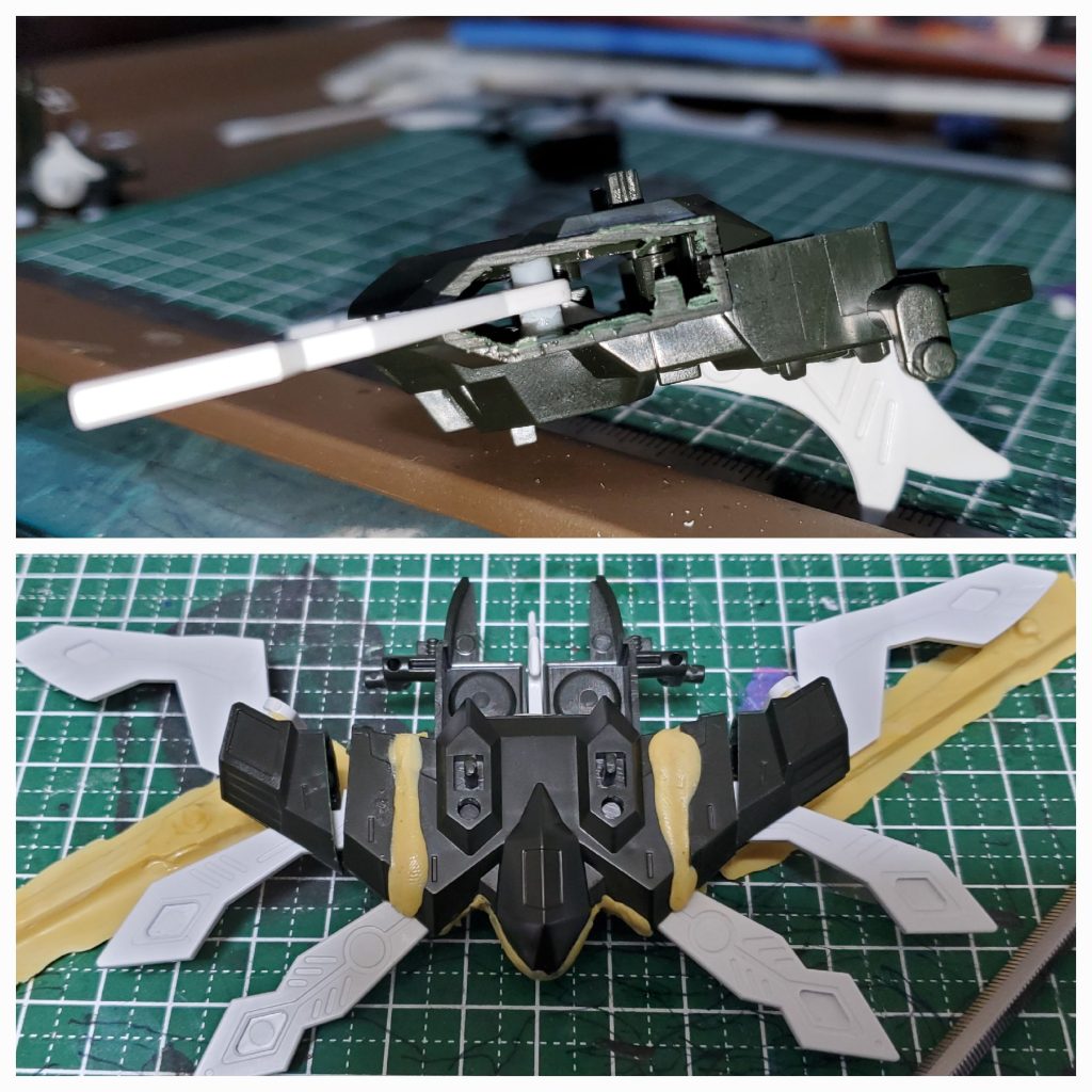 爆熱ファルコンは各部延長と羽の厚み分を広げてレジェンド版號斗丸の体格に合わせています。