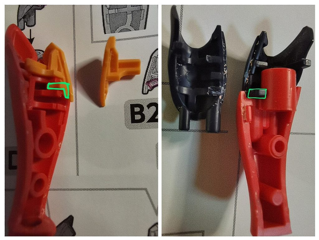 ここから少し制作過程を振り返ります。ふくらはぎの後ハメ加工のために緑枠の部分を切り落としました。
