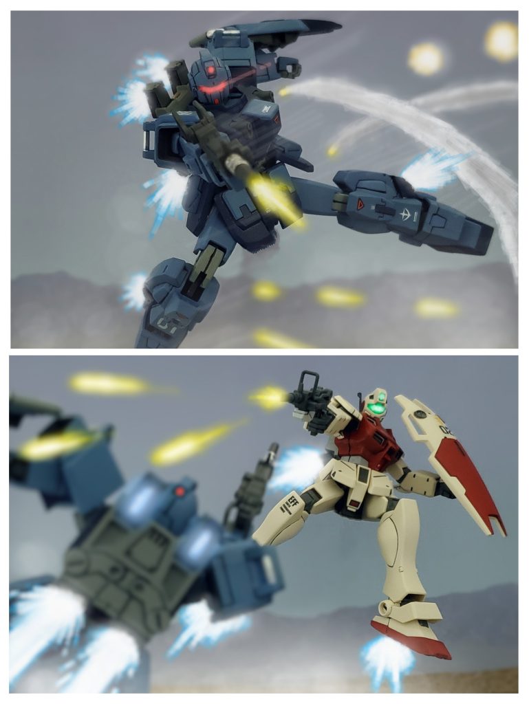 😎『しかし❕その現場に居合わせた第11独立機械化混成部隊、通称モルモット隊が迎撃作戦を展開‼️なんとEXAMシステムが稼働限界を迎えるまでBDの猛攻を凌いでみせたのです👀‼️特に部隊のエースパイロット、ユウ・カジマ少尉は優れた操縦技術と強靭な精神力で性能の劣るジムコマンドで対峙し続けたのであります🎵これを見て私は彼ならばBD1号機を任せられるのでは🤔？と感じました💡✨』