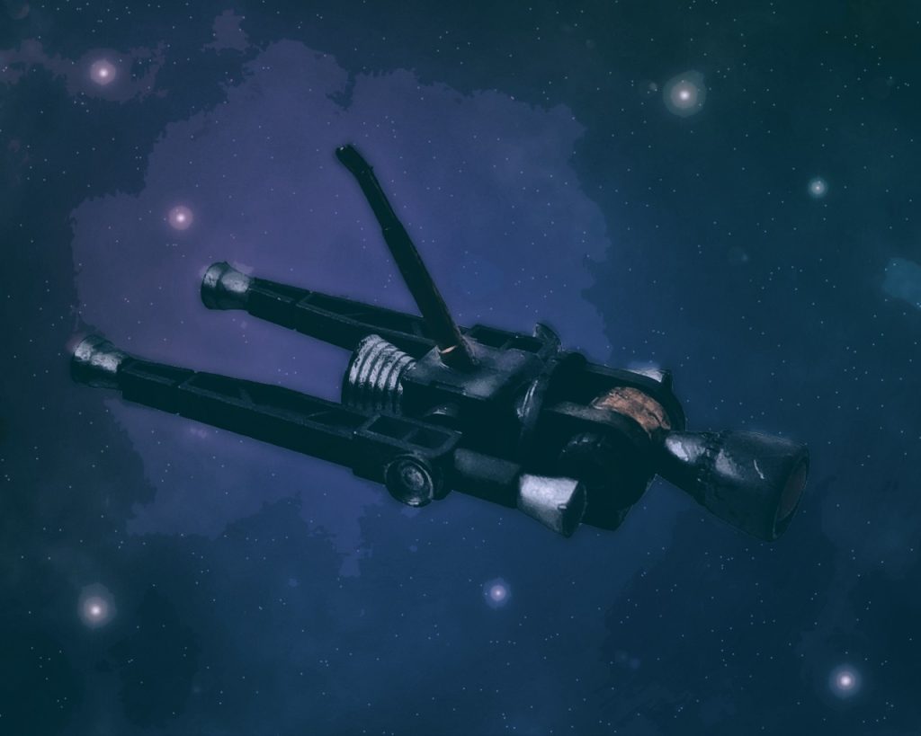 「……ん〜、何だあれは？」ハイトはドローンの姿勢制御スラスターの噴射を止め静止させる。地球上空夜側は、地上の明かりが網目になっていたり、疎らな点状が見て取れた。そんな中、ハイトはドローンからの映像に何か映ったのに気づいた。「ズーム上げるか？」何処となく感じる気配に、進むのは危険と思いカメラの調整で対応する。