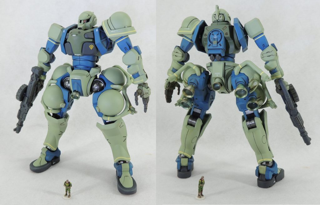 同スケールで補給艦パプアのガデム艦長も立体化。ザク地上戦セットのジオン兵から改造し、極細の面相筆で塗装しました。