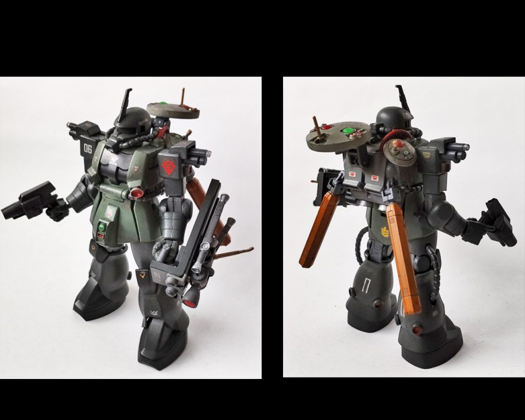 ご覧いただきました皆様ありがとうございます!!（≧∇≦）転回の連続で情報量が多く胃もたれしてませんでしょうか？各人物の背景や物語が、この第四幕では濃いんですよ〜。詰め込みまくりですが、最後まで見ていただければと思います！ではガンプラ紹介！今回ご紹介はザク電子偵察機。冒頭にあった挫折から生まれたオリジナルMSVです。実際に強行偵察機から使用したパーツは少なくて、ガンカメラ、フンドシカメラ、ランドセル、ドローンカメラ様に頭部を移植した位です。他はジャンクやビルダーズパーツ、一部ラッカーパテで隙間埋めをしてます。