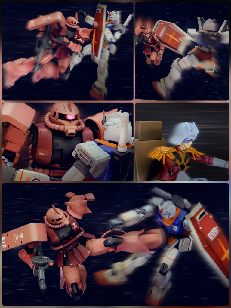 遅いっ！ええい、連邦軍のモビルスーツは化け物か！以上、ガンダムとシャアザクの戦いは決着がつかないので尻切れトンボですが、デジラマはここまでです。 