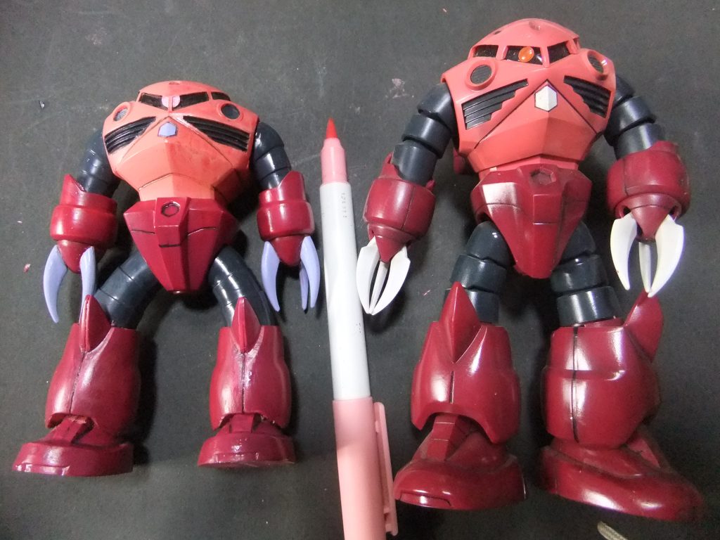 ピンク①がHGUCズゴックと比べると色合いが薄く感じたので💦クレオス リアルタッチマーカー ピンク①を塗って調整を行いマス。