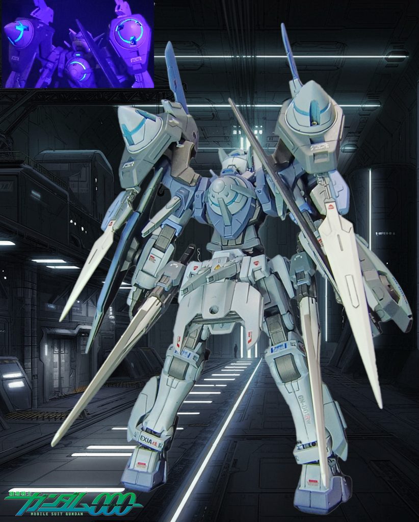 そして、GNドライブ3基で、トリノドライブ。新型GNドライブは、青い粒子を出す設定なので、蛍光ブルーで