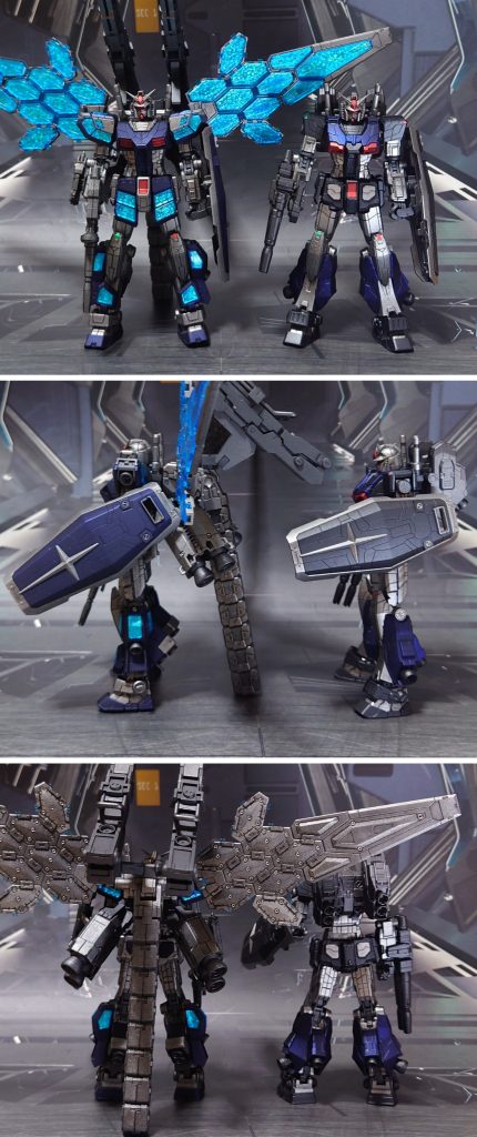 同じくフルメタリック塗装した過去作、RX-78F00HMT 高機動型ガンダムとの比較。