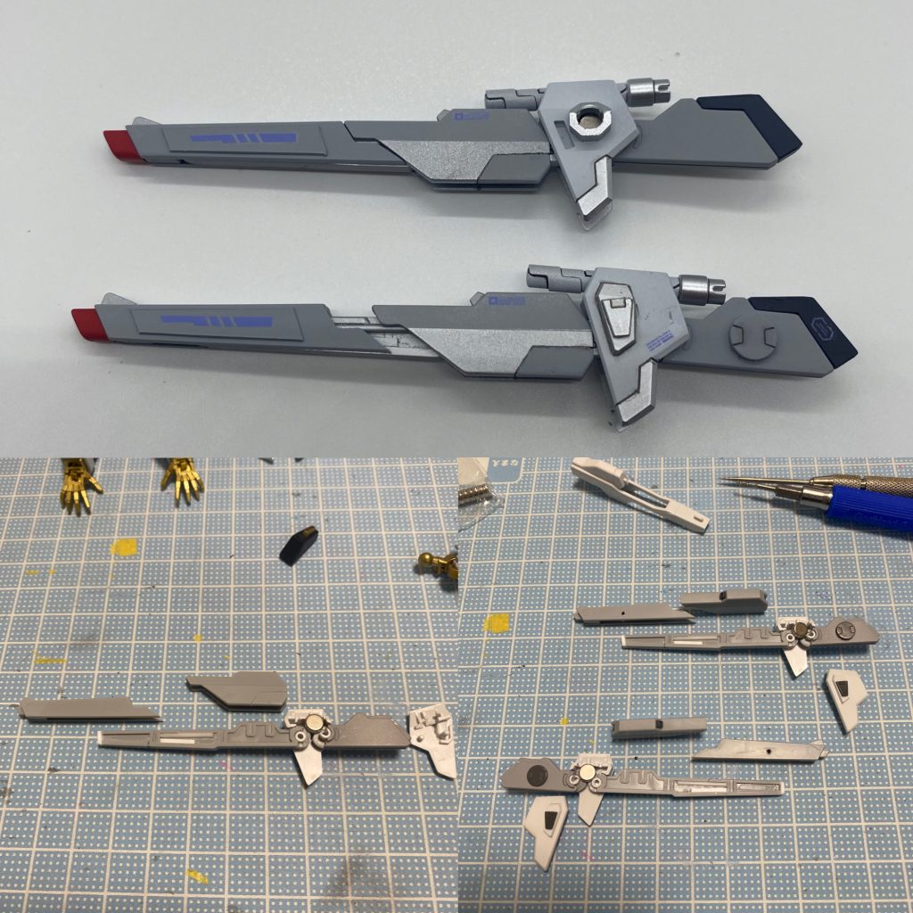 レールガンにネオジムを入れ込むスペースを考え、さらにレールガンの可動を妨げないよう切ったり削ったり。また、延長ギミックも考えて調整作業に追われ、完成した後にライフルにネオジムを埋め込む課題に難儀し苦労した… よく完成させたと自分を褒めたい笑ただ、気づいたらライフルにネオジムを埋め込んだ写真を撮ってなかったという。