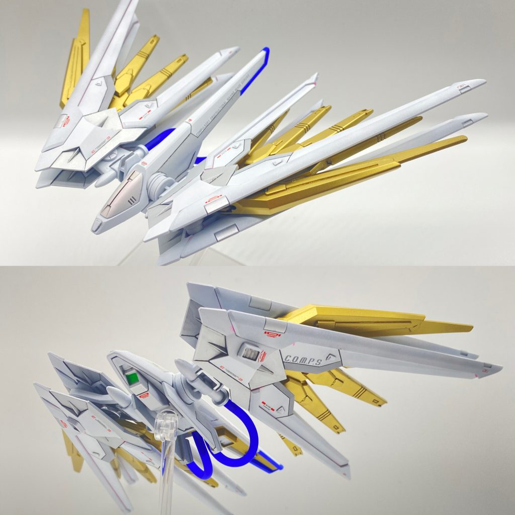 プラウドディフェンダーは、ちょこちょことスラスター的なディテールを追加してます。プラウドディフェンダー単体ですが… なんか、これはこれだけでもカッコよく見えてくるというのは、デザインが良いからなんでしょうかね！