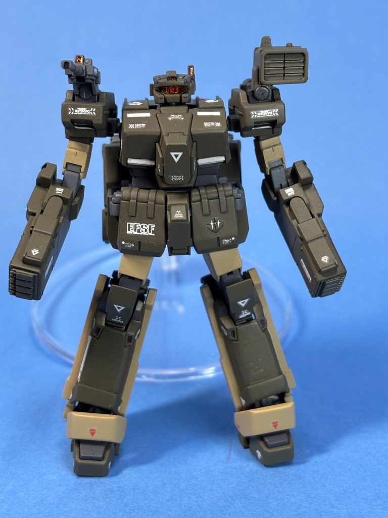 MS形態。頭頂高12.2mちいさ。センサー系はアルミテープ貼ってクリアーオレンジ。自立ムズイのでスタンド必!間違えてトライスターマーク貼っちゃった。