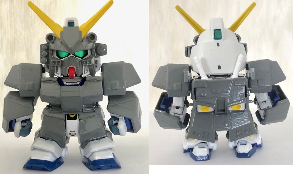 チョバムアーマー装着。腕の改造に合わせて、腕アーマーの方も分離しております。ヘッドギアはSDオリジナルでしたが、後にMGver2.0にも追加されました。