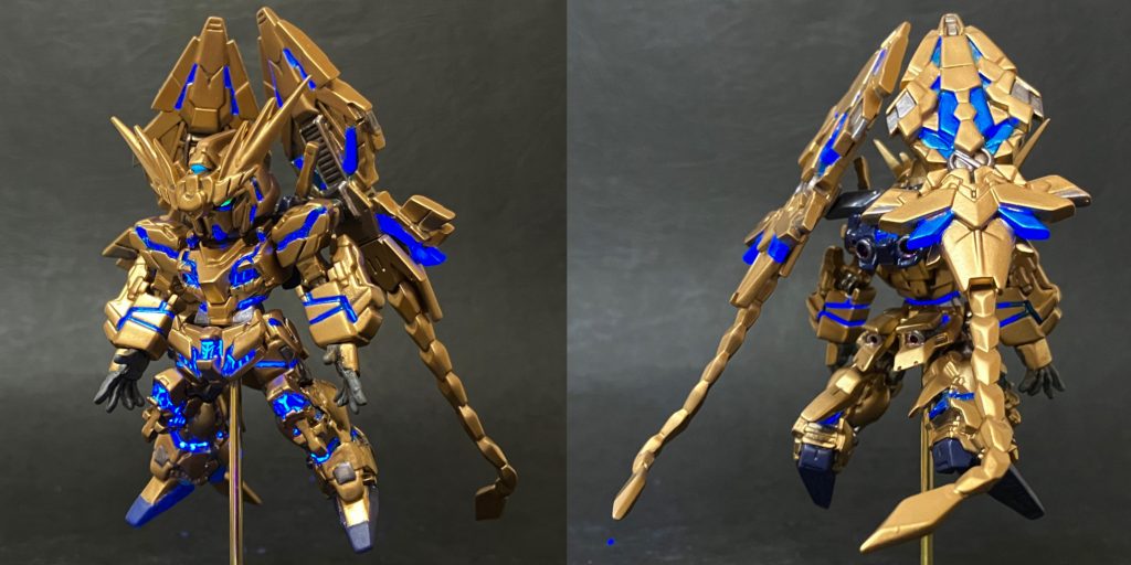 フィニッシャーズ、赤金で塗装。サイコフレームはラッカーメタリックで塗装後、エナメル蛍光で上塗り。