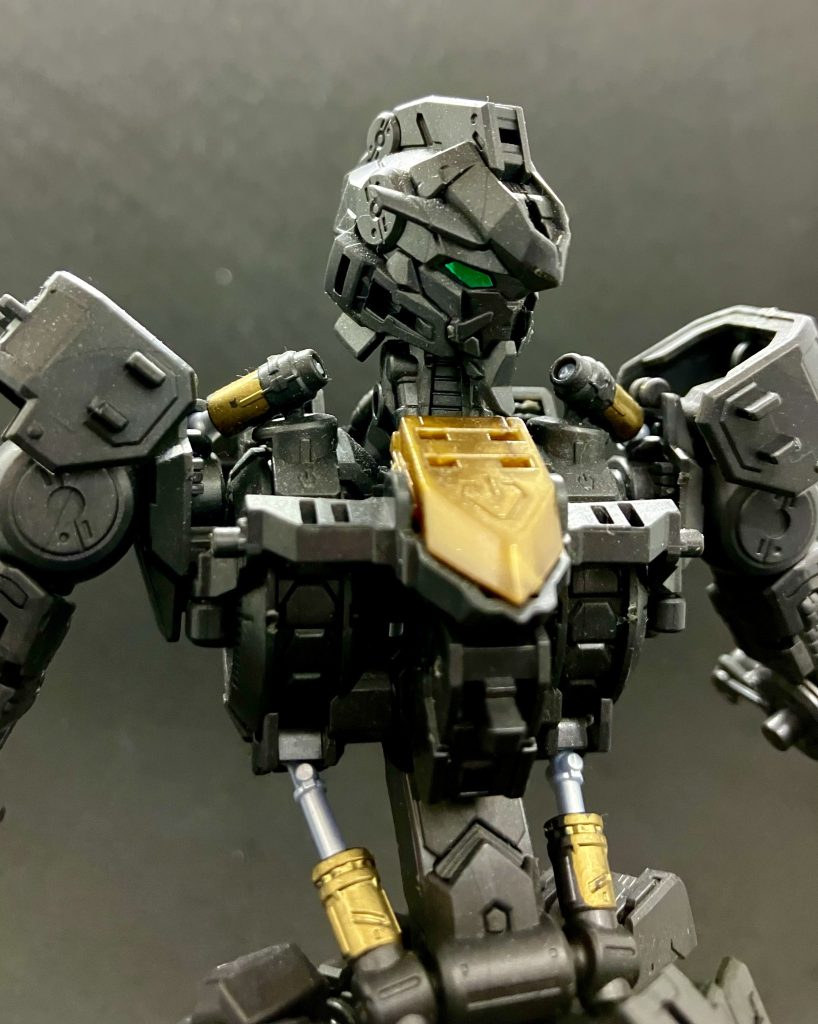 シリンダー部分をゴールドで部分塗装しています。MGヴィダールでアップデートされたフレームはどうなっているのやら