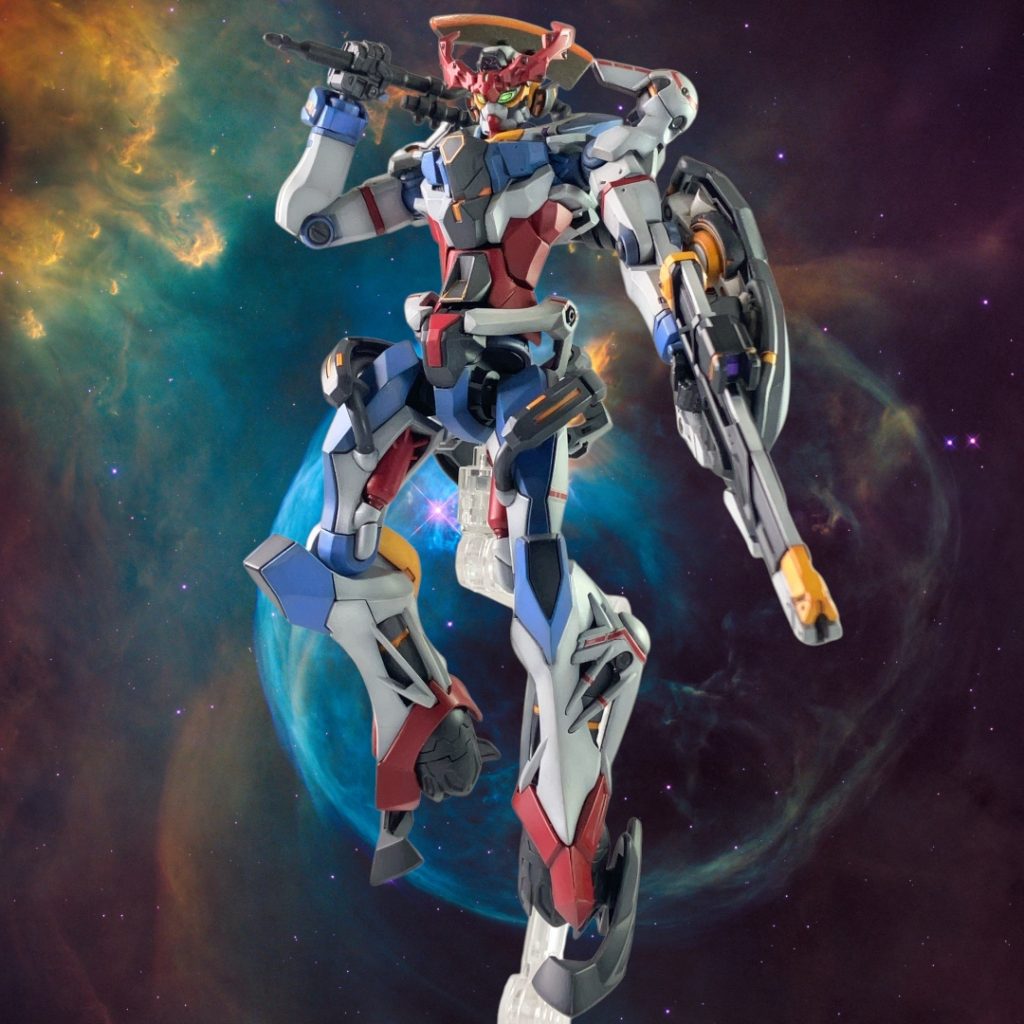 カラーレシピ白ニュートラルグレー(下地) → MSホワイト青マボガニー(下地) → MSライトブルー + ホワイト少量黄色オレンジ(下地) → オレンジイエロー(70%) + 白(30%)赤ブラウン(下地) + 黒少量 → サザビーレッド + 白少量グレー黒(下地) → ヘキサグレー