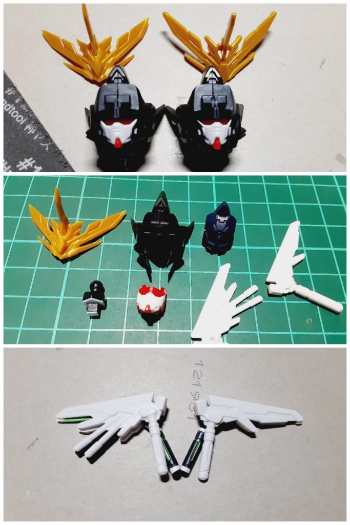 頭部の加工顔はパッと見面長に見えたので軽く削り調整合わせ目消しを行った際後ハメ加工もやりました首は3㎜延長頭部飾りは動かした際干渉してたので切断し位置を調整 