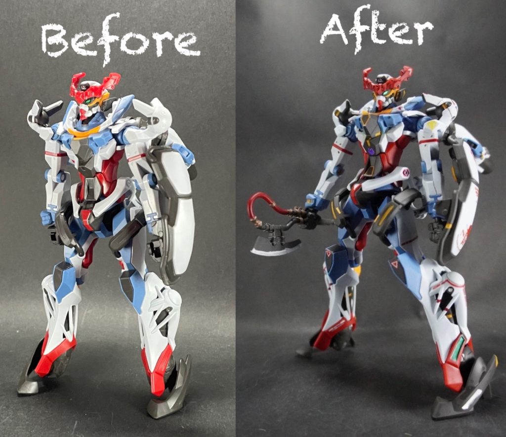 素組みとのビフォーアフター😁塗り分けるほどカッコよくなる、イケメン機体だと思います😎