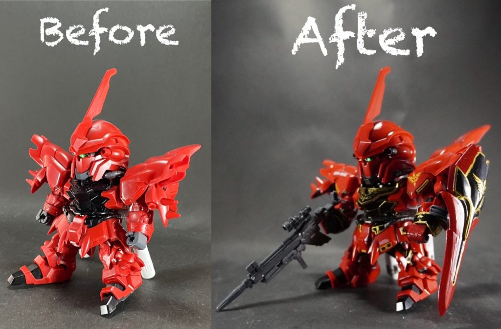 素組みとのビフォーアフター！エングレービングの部分以外は、目立つ肉抜き穴もなく、色分けもされている良キットかなと思います😁