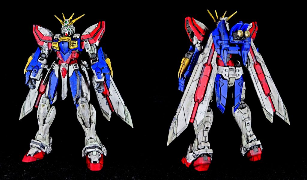 実は初RGだったのですがパーツ分けの細かさに驚きました。今回は前回のシャイニングに続き部分塗装とウェザリングを行い大部分は成型色です。パーツ数的に全塗装はしんどいなと思いかわりに多めに汚そうとしたのですがこれが後に悲劇を生みました…。