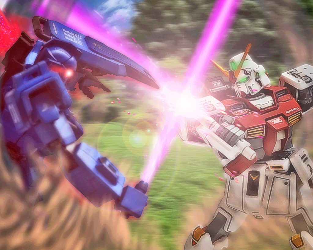 「自分がニュータイプ専用機だと言うなら、その可能性を私に示しなさいっ!!!!ガンダムっっっ!!!!」二つのビームサーベルが重なり合うと辺りが眩い光に包まれた。するとコクピットの中は全て暗くなり視界を遮った。「…これはっ!?」